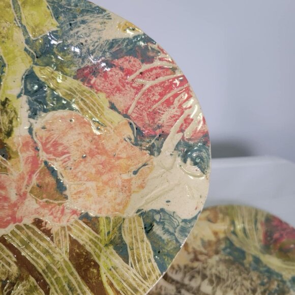 Handmade Ceramic Sgraffito Plates Oregon PNW Artisan Pottery  Set Of 3 Stamped - Picture 4 of 10